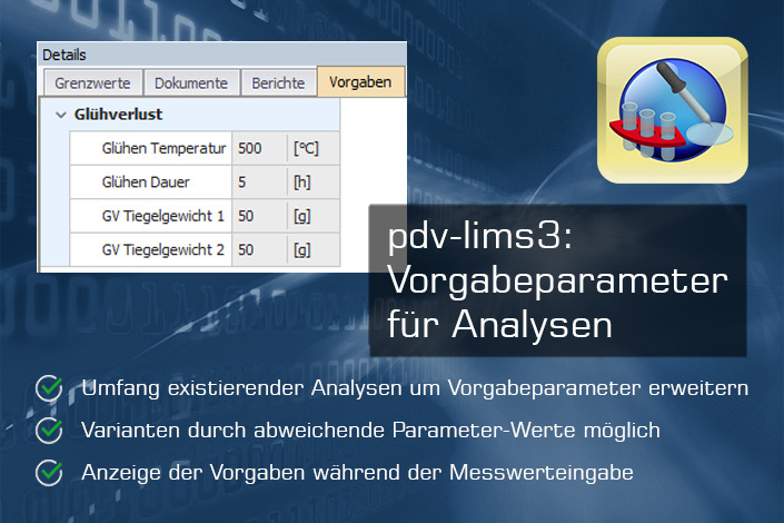 Modul für pdv-lims3: Vorgabeparameter für Analysen